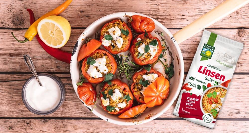 Gefüllte Fleischtomaten mit Couscous Linsen Salat