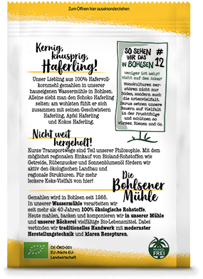 Produktverpackung Haferkekse mit  Schokolade