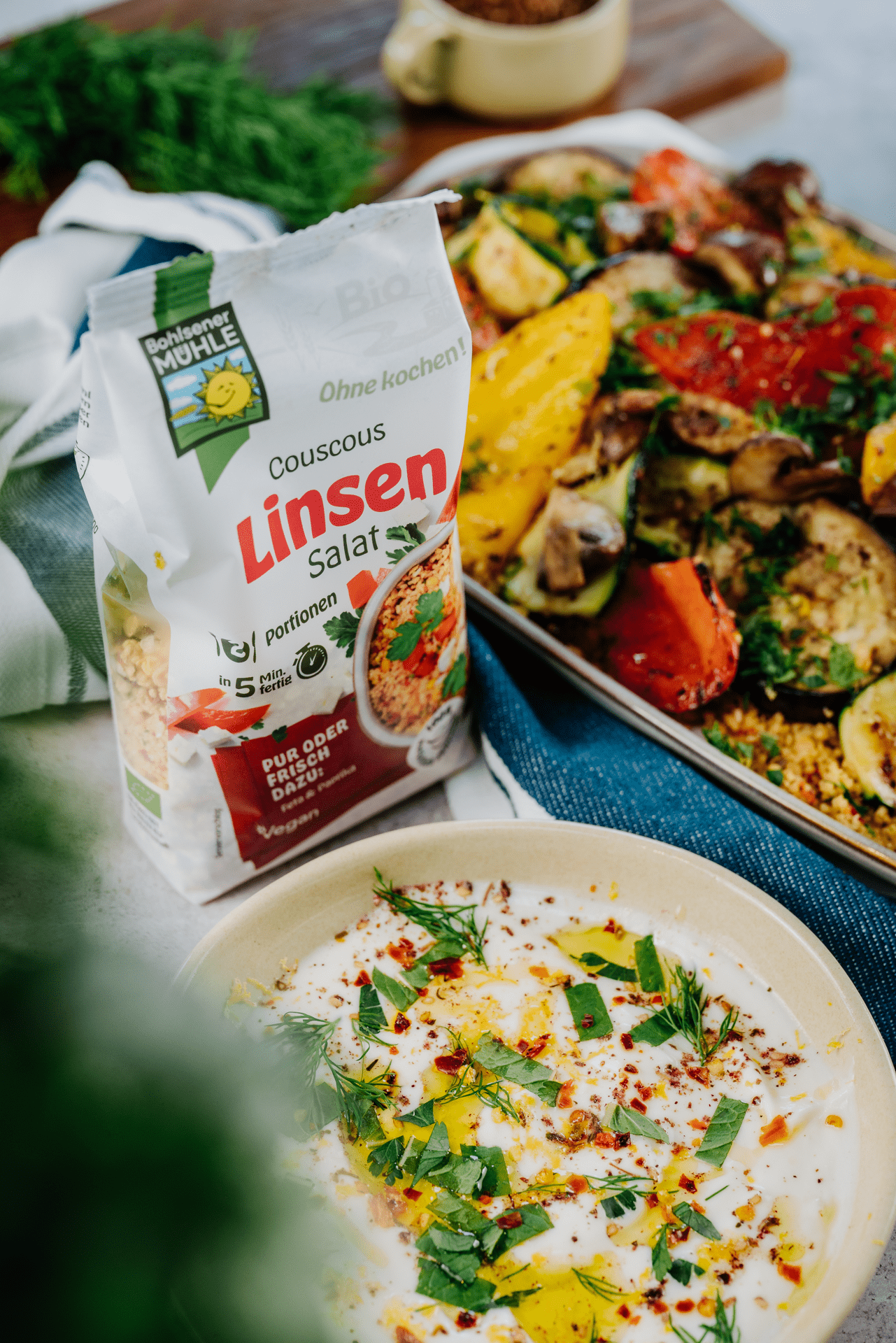 Couscous Linsensalat mit Ofengemüse